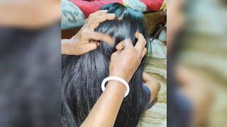 nit picking in very long hair by mom| long hair nitpicking | asmr lice checking real person