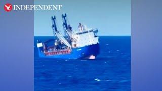 Moment Russian cargo ship tilts before sinking in Mediterranean