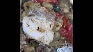 EGGPLANT STIR FRY With  SMOKE SNAPPER FISH. WITH TOMATOES: