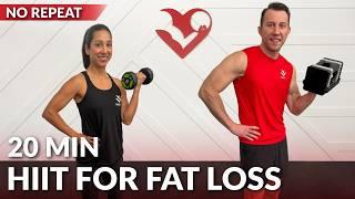 20 Minute HIIT Workout for Fat Loss with Weights & No Jumping - Full Body Dumbbell Workout at Home