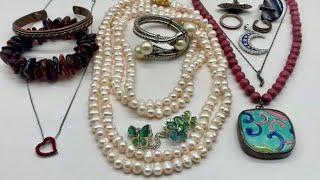 Goodwill Bluebox 5lbs Jewelry Unboxing! New Jersey bag #2. Amber, Pearls and Swarovski!