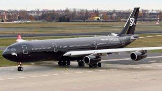 RARE! HiFly Airbus A340-300 ALL BLACK [9H-TQM] HEAVY Takeoff from Berlin Tegel (TXL) [Full HD]