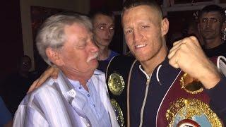 Terry Flanagan arrives back at the Clarendon Pub in Manchester with new world title