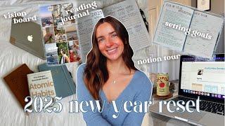  2025 new year reset | notion tour, setting goals, reading journal, vision board