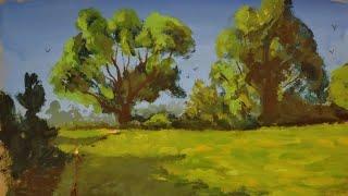 Sunshine and Beautiful Trees - Acrylic Landscape Painting