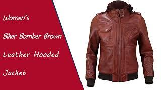 Women's | Bomber Brown | Leather Hooded Jacket | Biker Jacket Collection | At William Jacket.