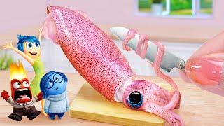 If Tina in INSIDE OUT  Cooking Miniature Squid Spaghetti Recipe with Emotions  Tina Mini Cooking