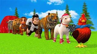 Paint & Animals Duck,Gorilla,Cow,Lion,Elephant,Sheep Fountain Crossing Transformation Animal Cartoon