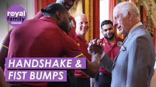 King Charles Learns New Handshake and Fist Bumps West Indies Cricket Team