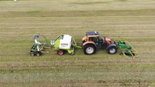 Валкообразователь Agronic WR500, пресс-подборщик Claas Rollant и прицепной обмотчик