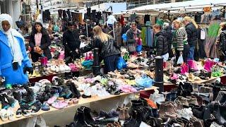  EAST LONDON WALKING TOUR, LONDON'S HISTORIC PETTICOAT LANE MARKET, VIBRANT STREET MARKET, 4K60FPS