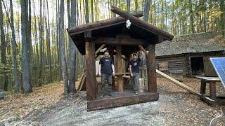 LIFE IN A LOG CABIN. WE MAKE AN ORIGINAL TABLE IN THE GAZEBO