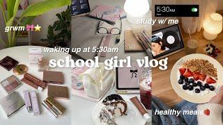 *realistic* 5am school girl study vlogstudying, grwm, healthy meal ideas, groceries