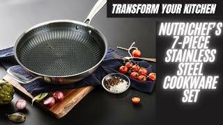 NutriChef’s 7-Piece Stainless Steel Cookware Set: Frying Pan Set & Wok [Nonstick]