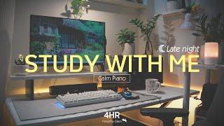 4-HOUR STUDY WITH ME | Calm Piano, Rain sounds ft. Keyboard sounds | Pomodoro 50/10 | Late night 