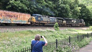 Horse Shoe Curve Pa, Trains Going Over The Big Hill!  Happy Amish Women & Manned Helper Locomotives!