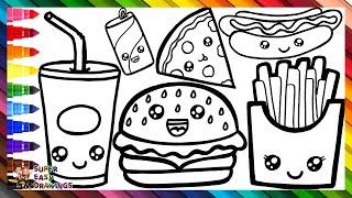 How To Draw Fast Foods  Drawing And Coloring Cute Fast Foods  Drawings For Kids