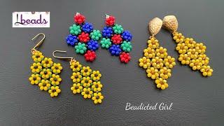 Sunflower Garden Earrings  // Lbeads beading tutorial || Beaded sunflower earrings