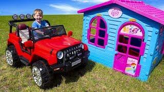 Arthur are playing with Cool red Jeep Car