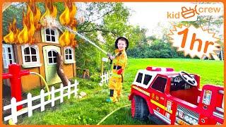 Firefighter and police rescue compilation with kids fire truck and police car Educational | Kid Crew