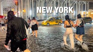 Heavy Rain Walk in Manhattan New York - Walking Rainstorm Lightning and Thunder Sounds For Sleeping