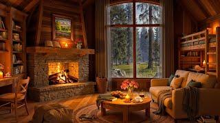 Cozy Cabin in the Forest - Soothing Jazz & Fireplace Sounds for Work and Study on a Rainy Day