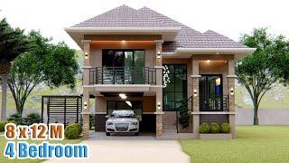 SPLIT LEVEL HOUSE DESIGN | 8 x 12 Meters with 4 bedroom and swimming Pool