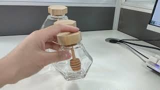 hexagonal glass honey jars with wood lids Free sample Hexagon Glass Jam Bee Honey Storage Jar