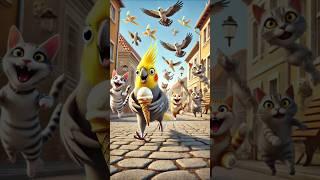 Cockatiel vs Cat Gang The Great Ice Cream Heist AI Story #SubscribeNow #cockatiel #ai #cute #shorts