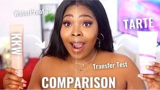 KKW VS TARTE BODY MAKEUP REVIEW | BEST STRETCH MARK COVER UP?  | TRANSFER TEST | WATER PROOF TEST