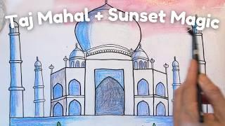 Draw the Taj Mahal with a Stunning Sunset | Easy Art for Beginners