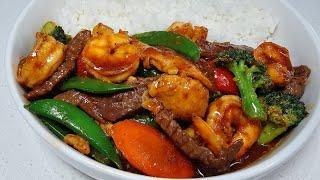 Triple Delight, steak ,shrimp & chicken stir fry| full recipe| better than takeout.