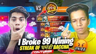 First Time Break 99 Winning Streakघमंडी Baccha YouTuber Left YouTubeHe Quit!!