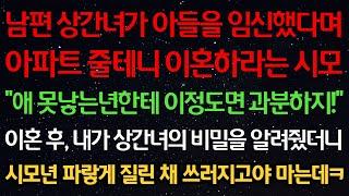 실화사연-남편 상간녀가 아들을 임신했다며 아파트 줄테니 이혼하라는 시모 “애 못낳는 너한테 이정도면 과분하지!” 이혼 후 상간녀의 비밀을 알려줬더니 시모 파랗게 질린채 쓰러지는데ㅋ