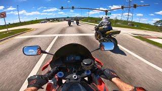 Honda CBR600RR Mobbing With Yamaha R1 & Two Ninja ZX-6R!