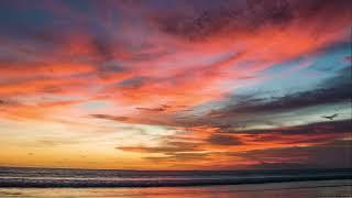 Gorgeous Red Pastel Sunset and Ocean Waves on a Tropical Beach