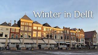 Wintry morning in DELFT, The Netherlands! FROZEN Canals, Old & New church & the Markt! Walking video