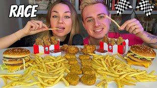 EATING MCDONALDS BURGERS, FRIES, KFC FRIED CHICKEN WINGS AND CHICKEN NUGGETS | MUKBANG RACE ASMR