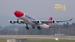 Airbus A340-313 from Edelweiss Air HB-JMC departure at Zurich Airport ZRH #a340 #zurich #aviation