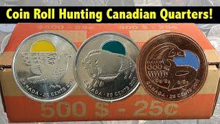 Coin Roll Hunting Canadian Quarters - Lots of Colourful Coins!