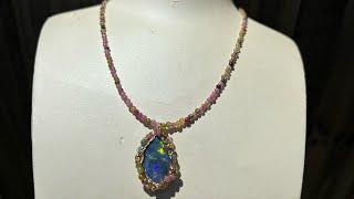 Australia doublet #opal #pendant #tourmaline 14Kgold filled handmade unique design Cmallforhappylife