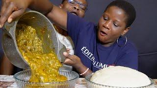 ASMR POUNDED YAM AND OGBONO SOUP WITH OKRA AFRICAN FOOD MUKBANG/NIGERIAN FOOD MUKBANG