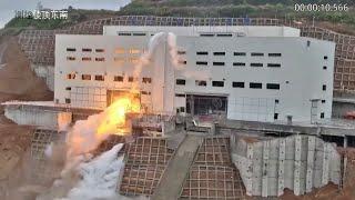 China fires up liquid-propellent rocket engine on new test stand - Aerial Views