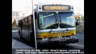 TheMBTADog: MBTA Bus 451 Ride - SALEM DEPOT to NORTH BEVERLY via TOZER ROAD [New Flyer 0847]