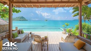 4K UHD | Outdoor Beach Resort Ambience | Morning Sunshine with Calm Ocean Waves and Natural Sounds