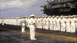 Officers and men of the USS Oriskany (CVA-34) prepare for the funeral and burial ...HD Stock Footage