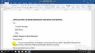 How To Write An Application To Bank Manager For Bank Statement.