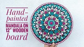 Hand-painted mandala on 12” wooden board / Dot Mandala Painting / Acrylic painting