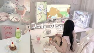 [SUB] ʚ Vlog ɞㅣ집순이 초여름 일상zip.ㅣ산리오 식기 하울 홈카페 디저트 자취생 장보기 핏쳐 사이드 데스크 사용기 | Summer diary｡𖦹°‧