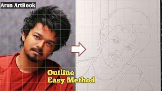 The GOAT Tamil Movie Vijay Drawing Simple / Outline Grid Method / Arun ArtBook